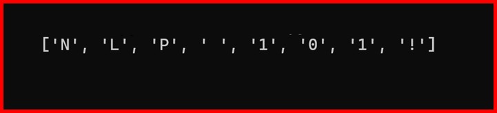 Picture showing the output of character tokenization in nlp